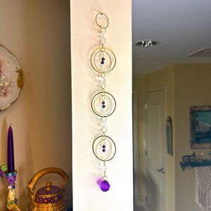 Amethyst Gemstone Bead Wall Hanging, Crystal Suncatcher, Protection and Healing